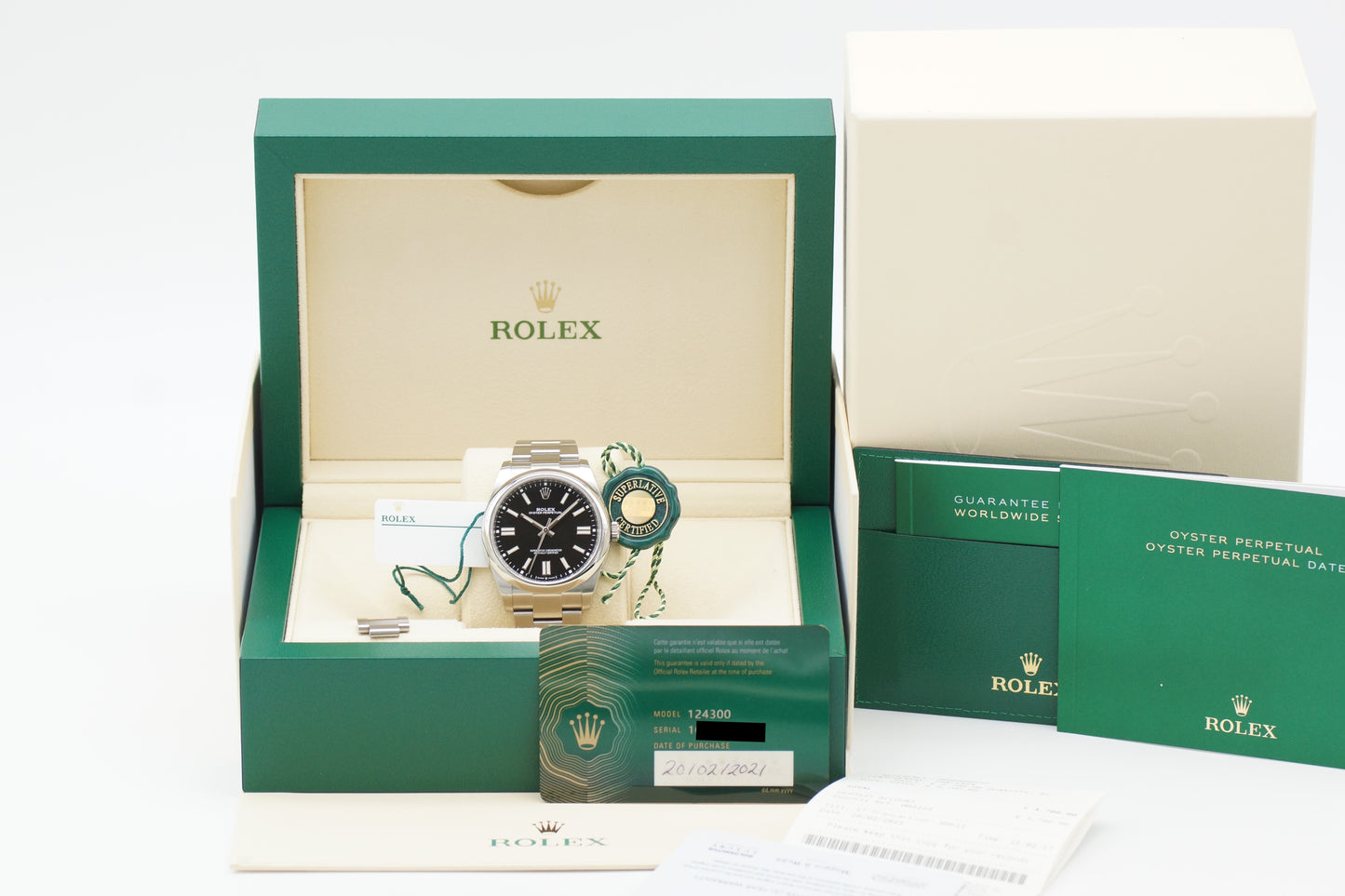 Rolex Oyster Perpetual 41 124300 Schwarz Full-Set 2021