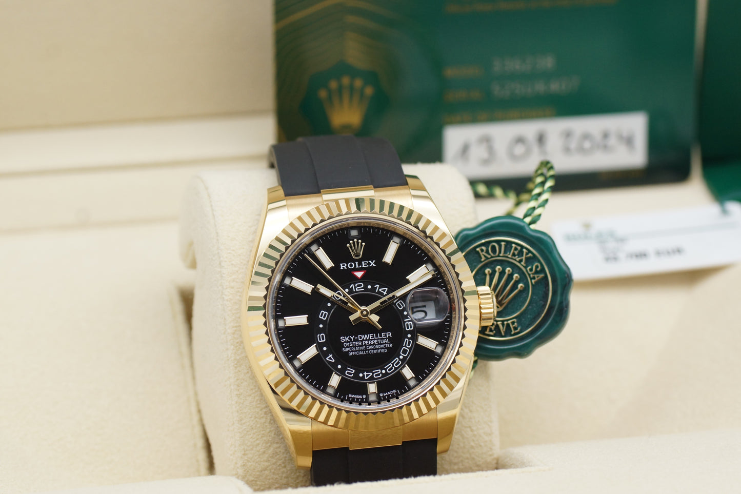 Rolex Sky-Dweller 336238 18K Gelbgold Oysterflex Full-Set 2024 (LC100)