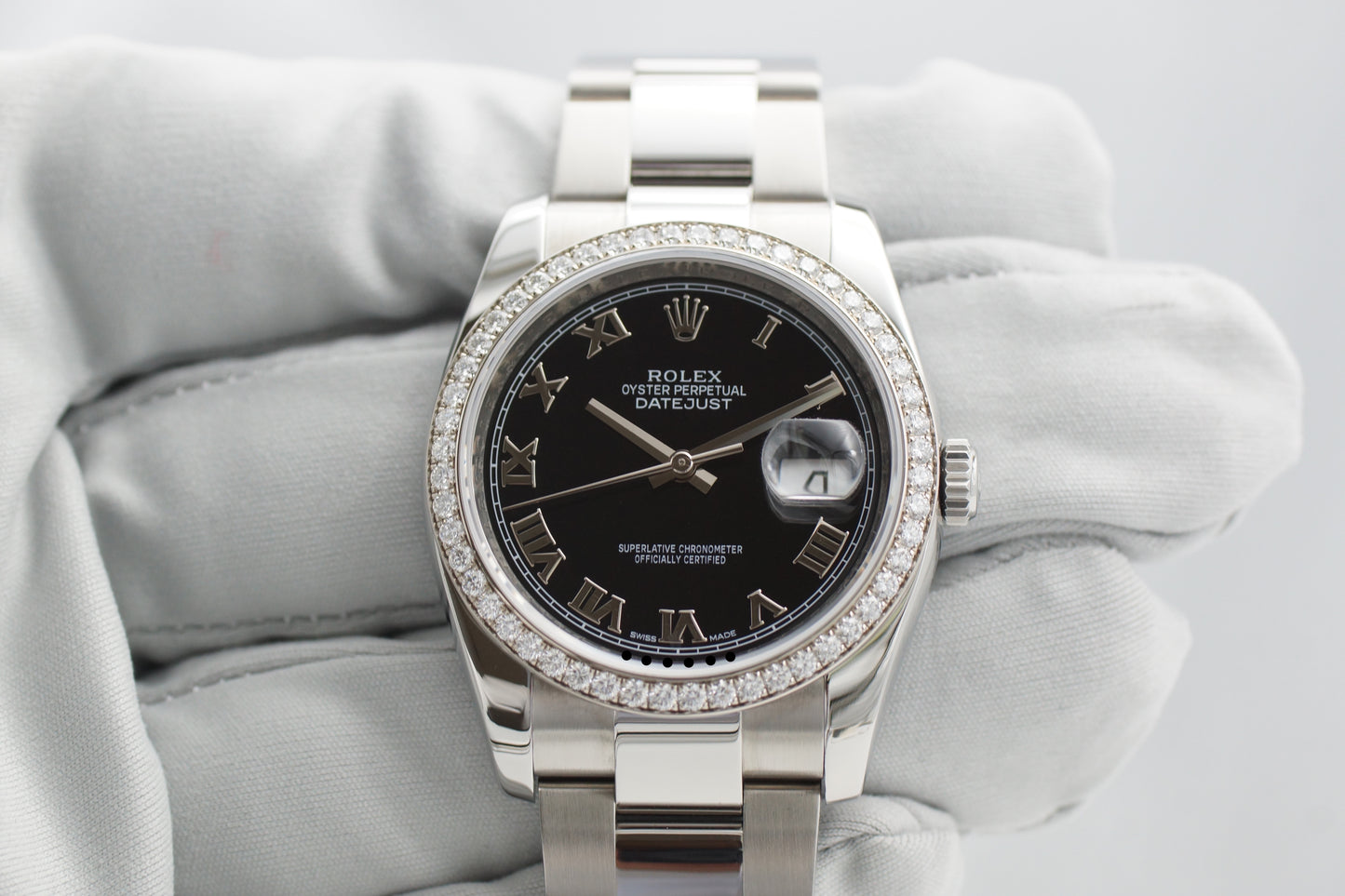 Rolex Datejust 36 Factory Diamant Lünette 116244 Schwarz