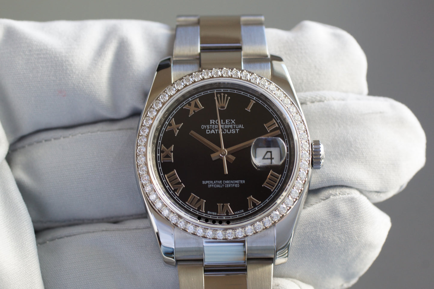 Rolex Datejust 36 Factory Diamant Lünette 116244 Schwarz