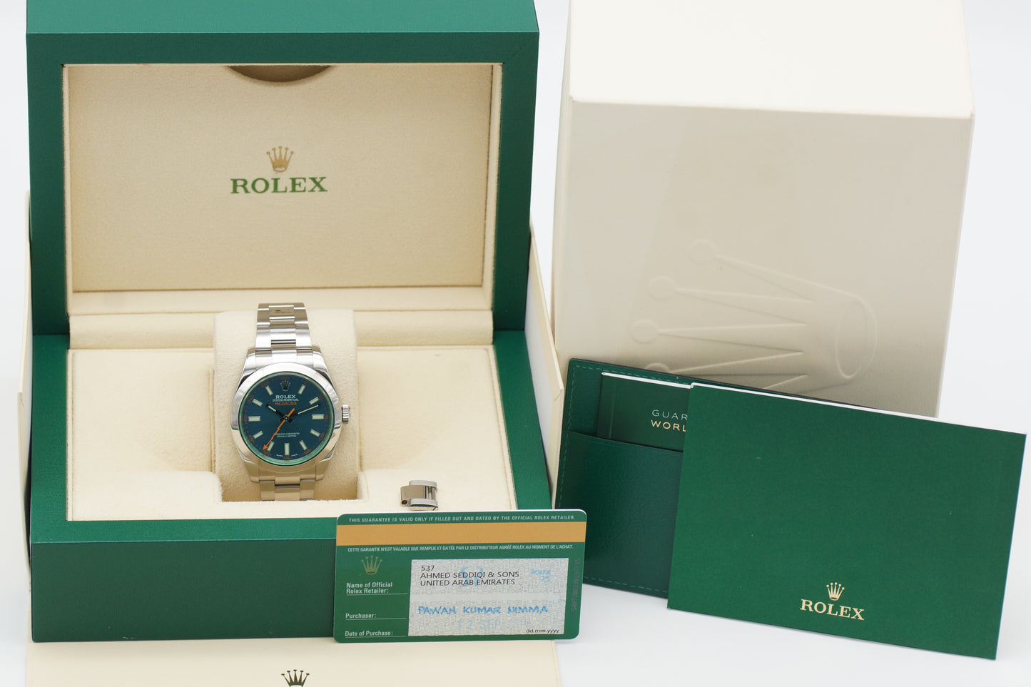 Rolex Milgauss 116400 GV 40mm Blau Full-Set 2018