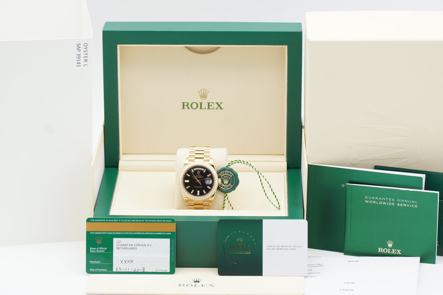 Rolex Day-Date 40 228348RBR Schwarz Baguette Full-Set 2018 Service 2026