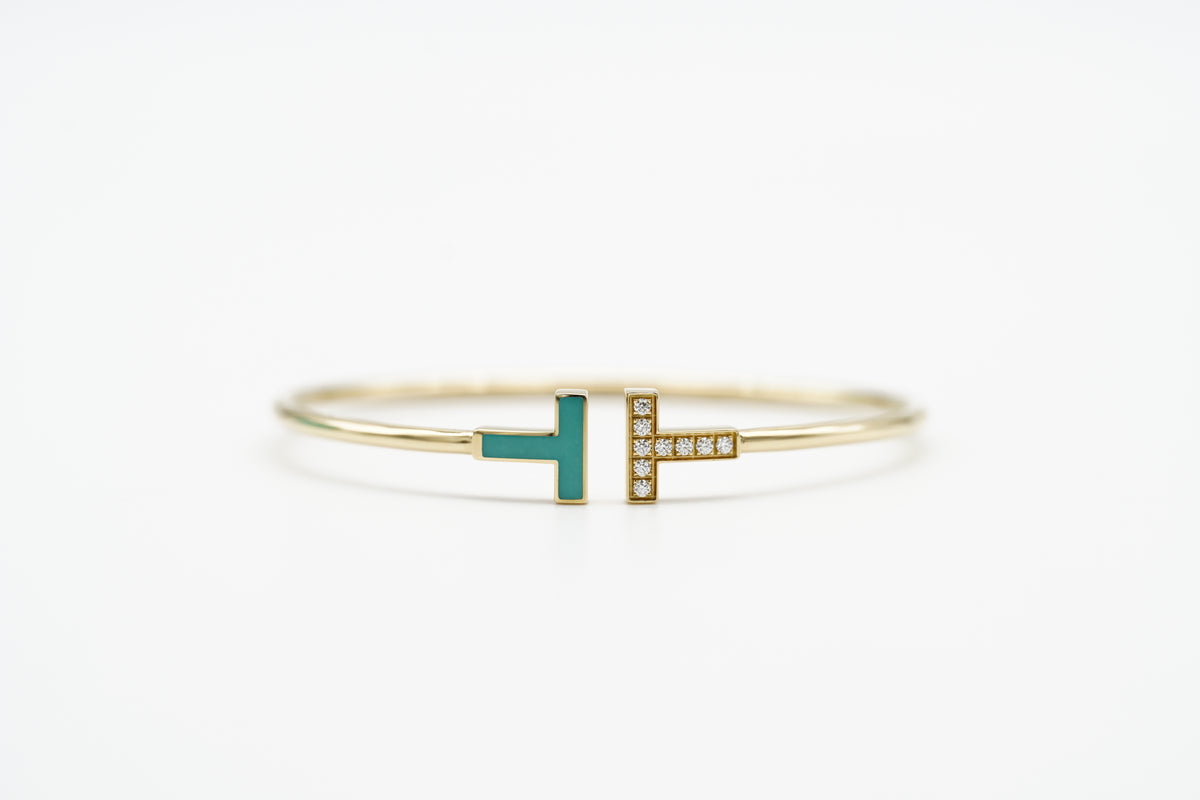 Tiffany & Co. T Wire Armreif 18k Gelbgold Türkis Diamanten NP 6.000 €