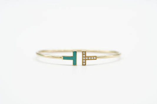 Tiffany & Co. T Wire Armreif 18k Gelbgold Türkis Diamanten NP 6.000 €