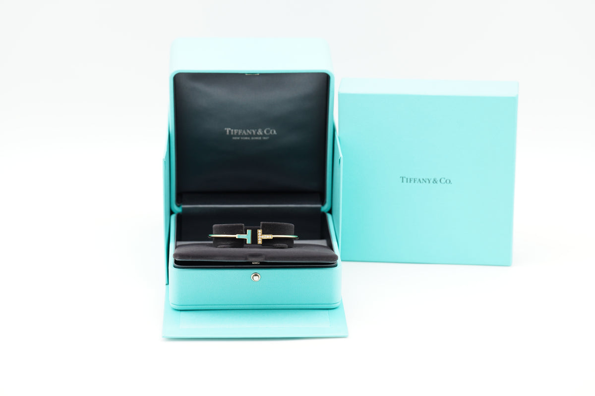 Tiffany & Co. T Wire Armreif 18k Gelbgold Türkis Diamanten NP 6.000 €