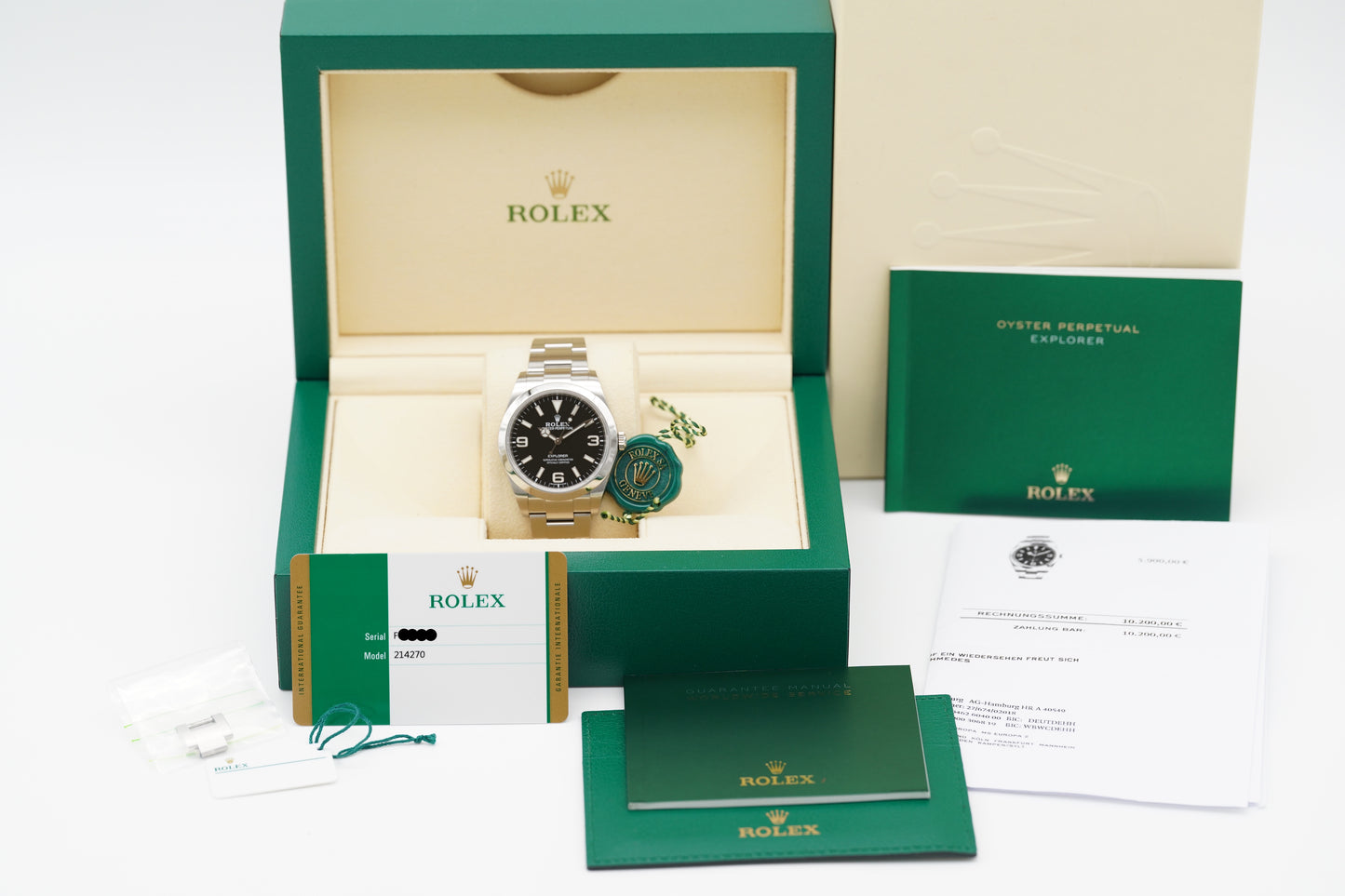 Rolex Explorer I 214270 Schwarz 39 mm MK2 Full-Set 2019 DE