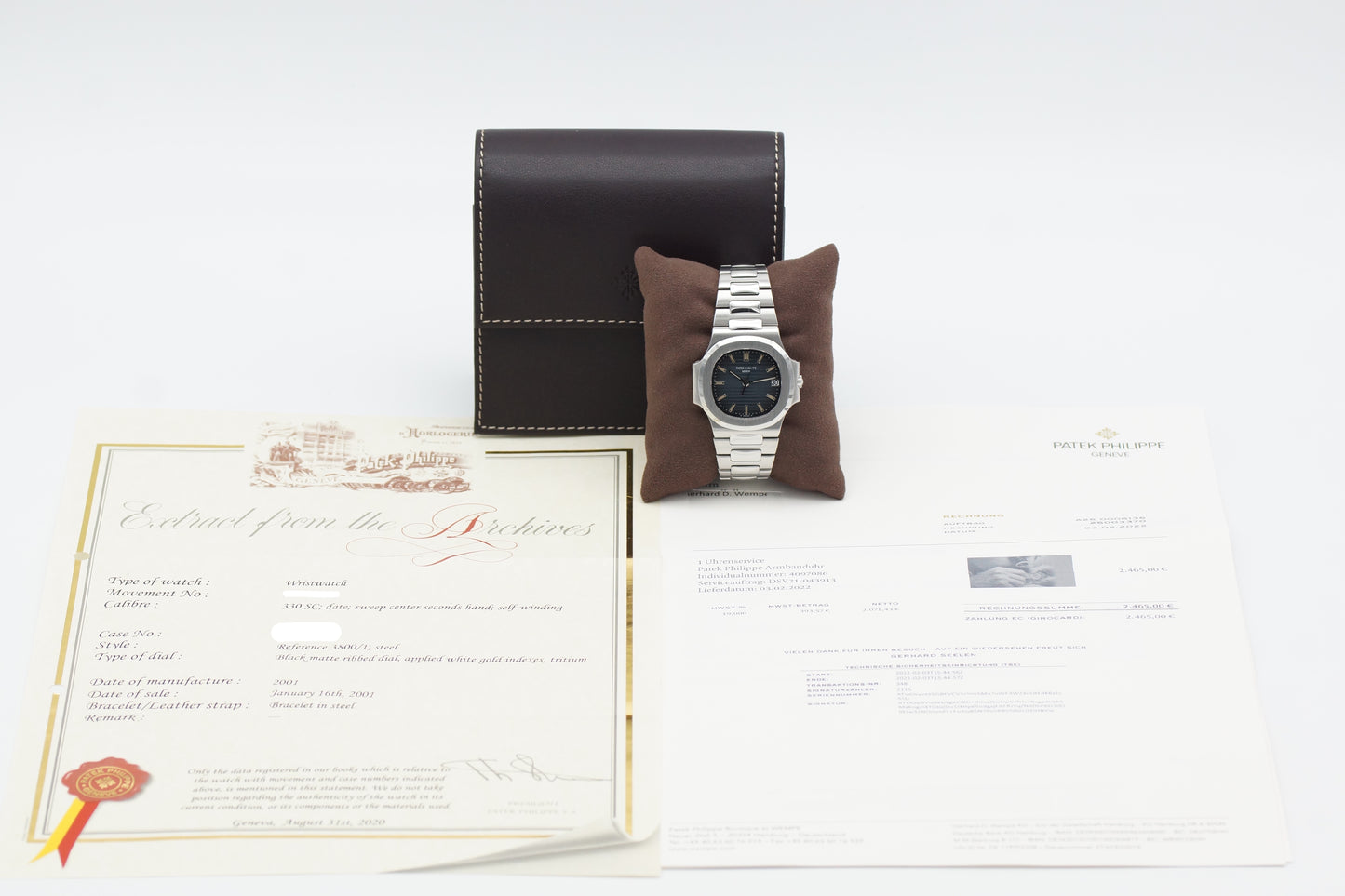 Patek Philippe Nautilus 3800/1 Stahl Blau PP Service/Archiv 2001