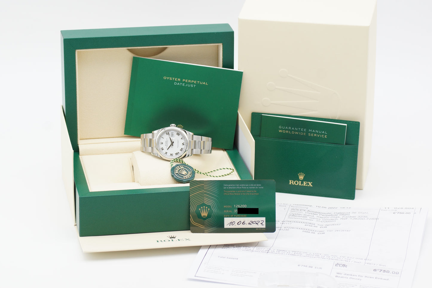 Rolex Oyster Datejust 36 Silber 126200 Full-Set 2022
