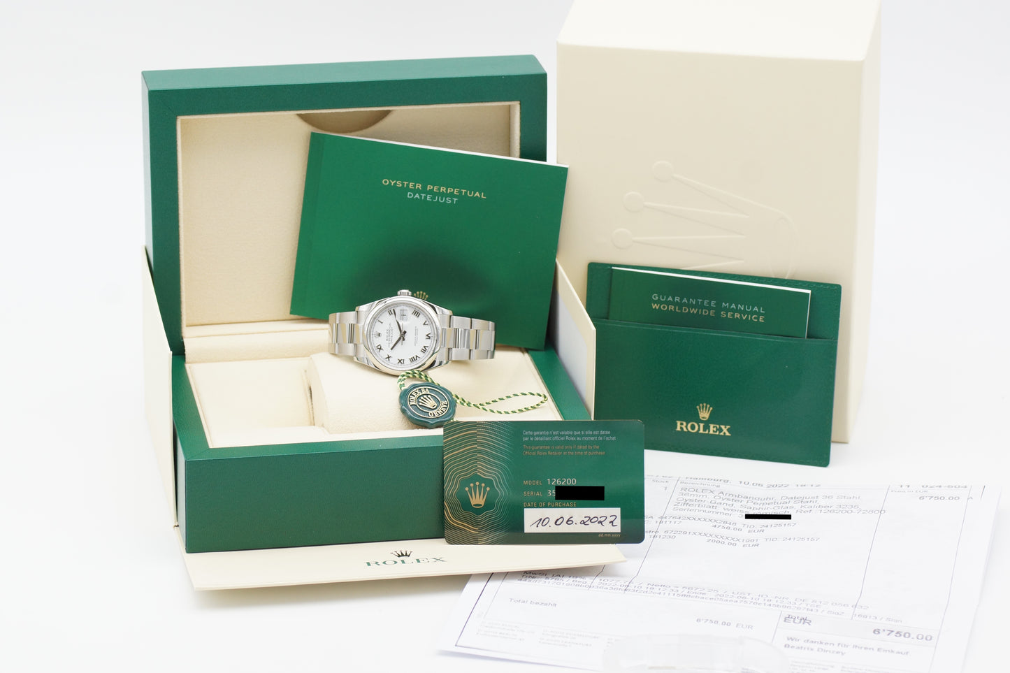 Rolex Oyster Datejust 36 Silber 126200 Full-Set 2022