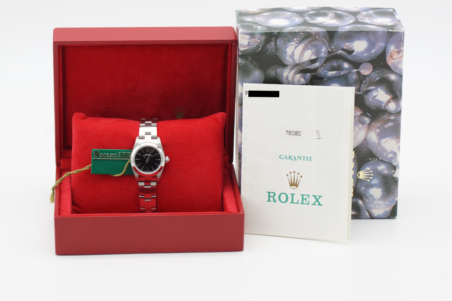 Rolex Lady Oyster Perpetual 76080 Schwarz Box/Papiere 2001