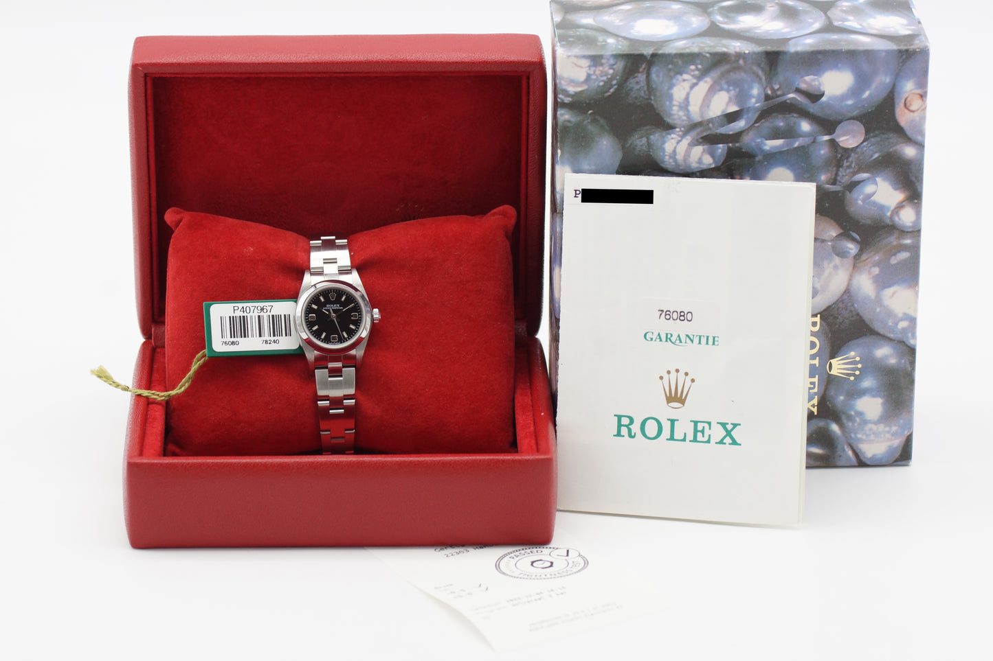 Rolex Lady Oyster Perpetual 76080 Schwarz Box/Papiere 2001