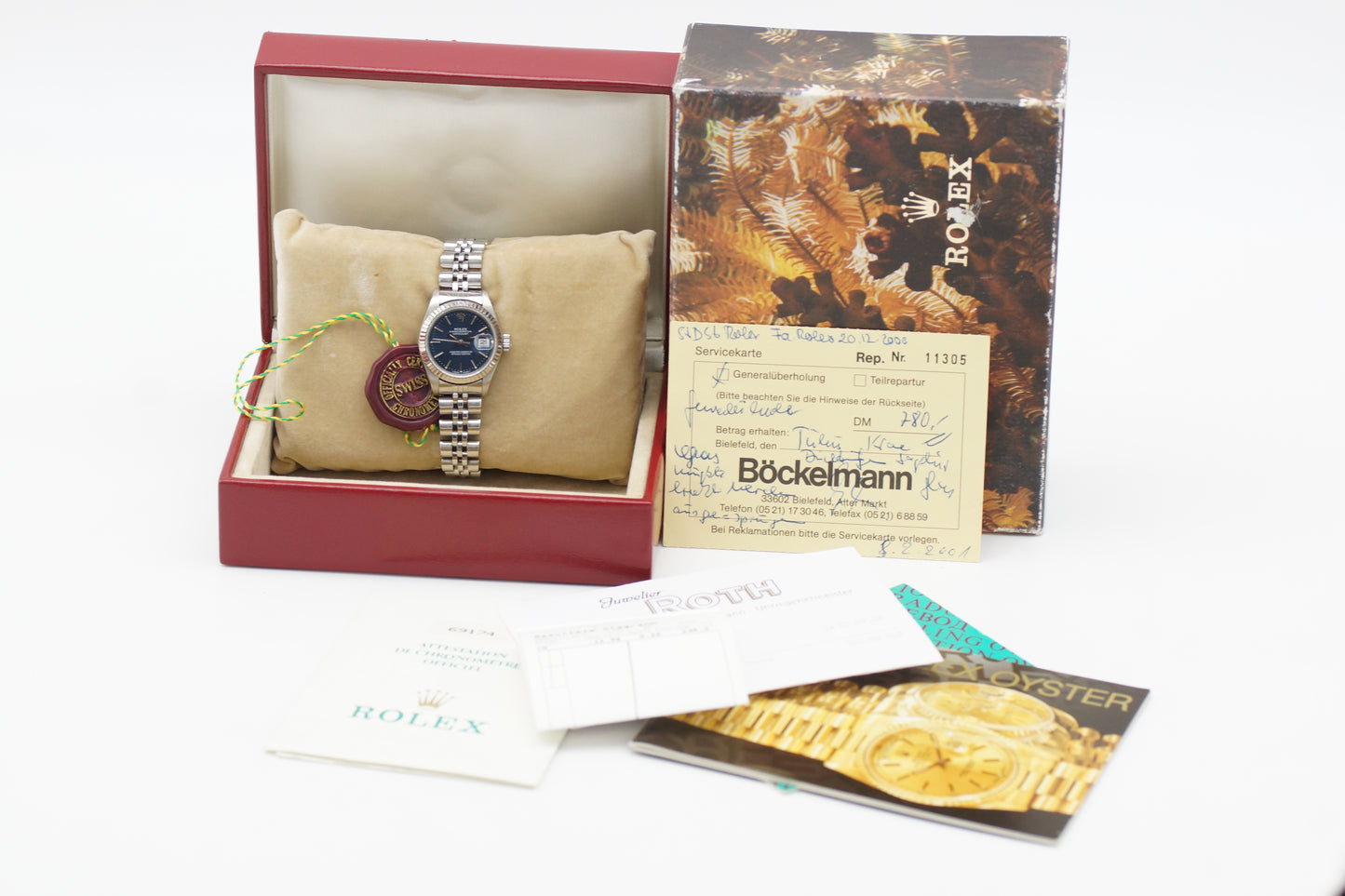 Rolex Lady-Datejust 26 Jubileeband 69174 Blau 1988 Full-Set (LC100)