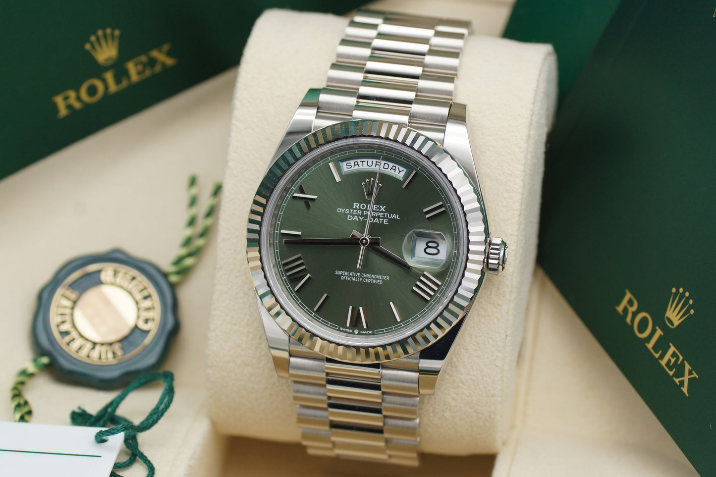 Rolex Day-Date II 41 218239 Silver Diamond/Baguette Full Set 2009 (LC100)