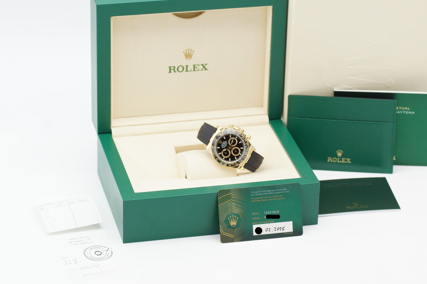 Rolex Daytona 126518LN 18k Gelbgold Oysterflex Full-Set 2025