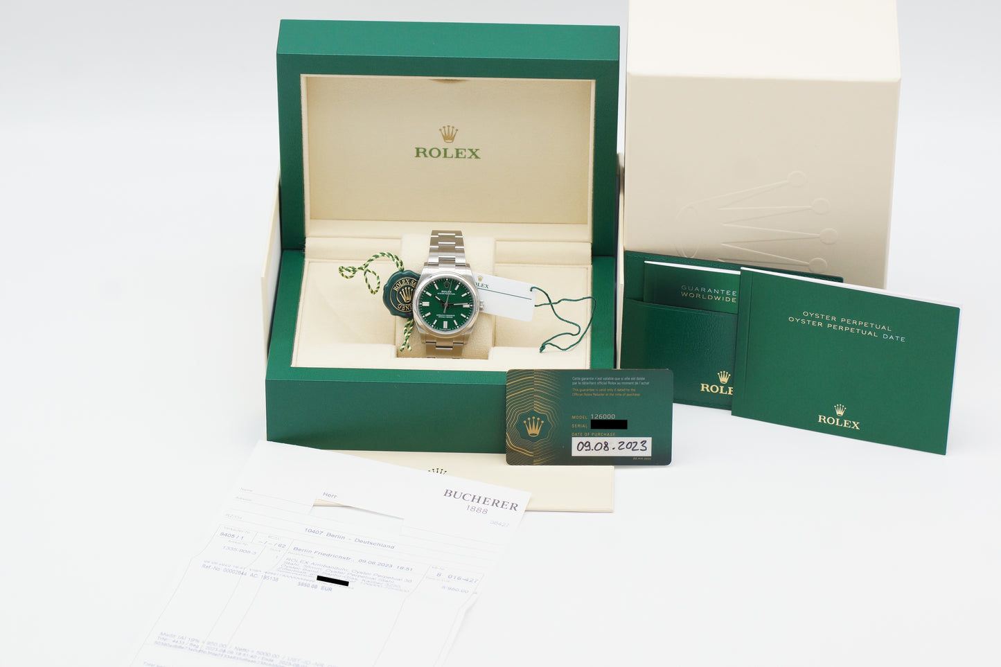 Rolex Oyster Perpetual 36 Grün 126000 Full-Set 2023