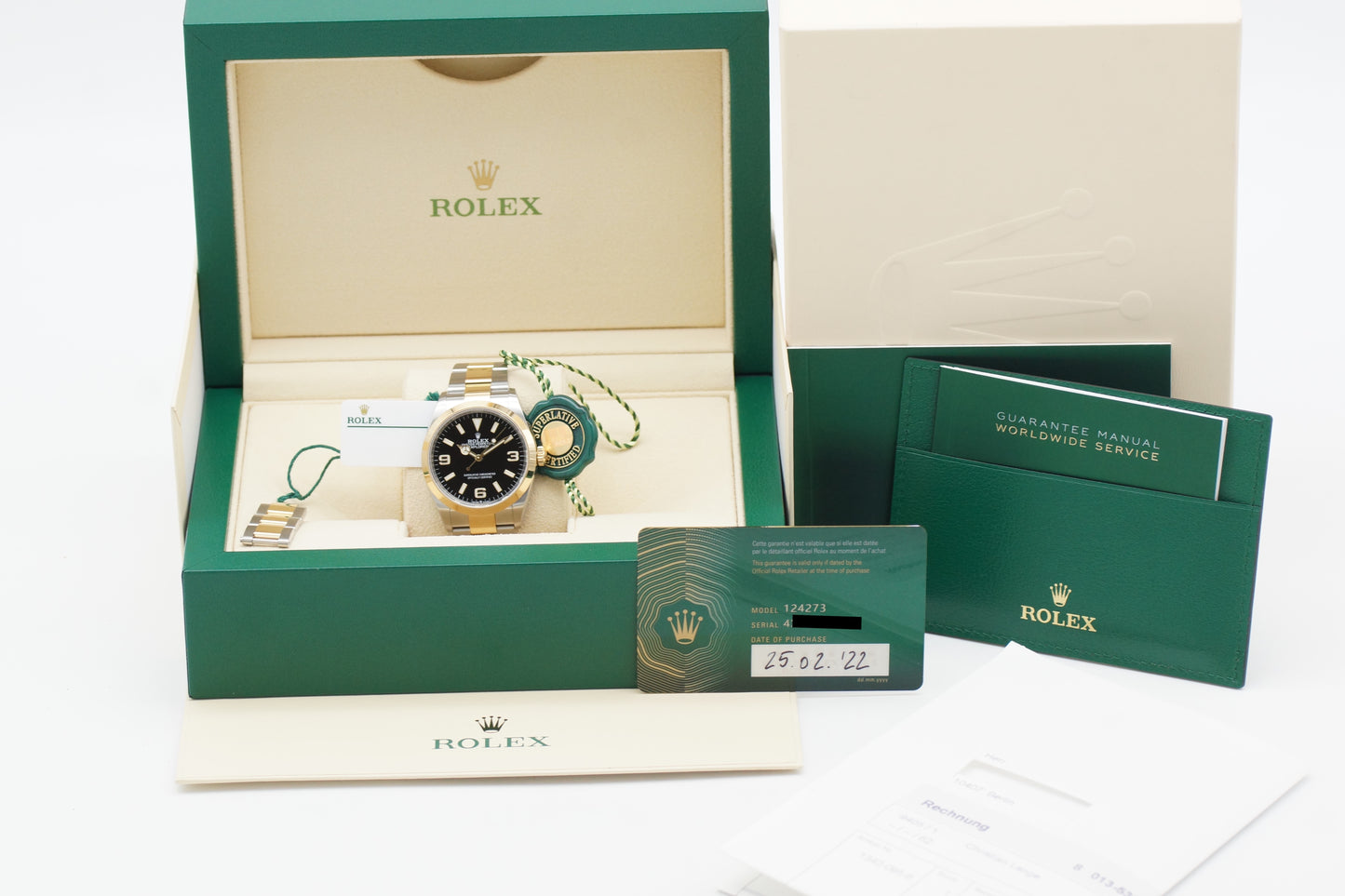 Rolex Explorer I 124273 Stahl/Gelbgold Schwarz Full-Set 2022