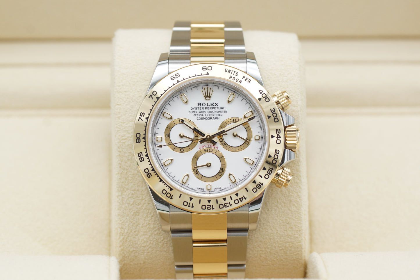 Rolex Cosmograph Daytona Weiß 116503 Gelbgold Full-Set 2022 LC100