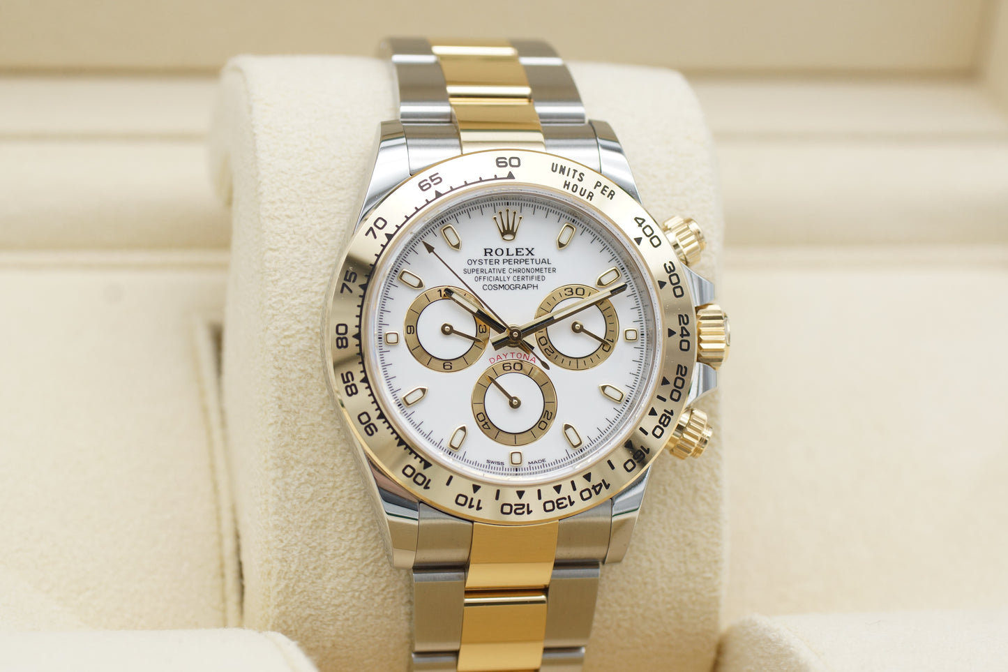 Rolex Cosmograph Daytona Weiß 116503 Gelbgold Full-Set 2022 LC100