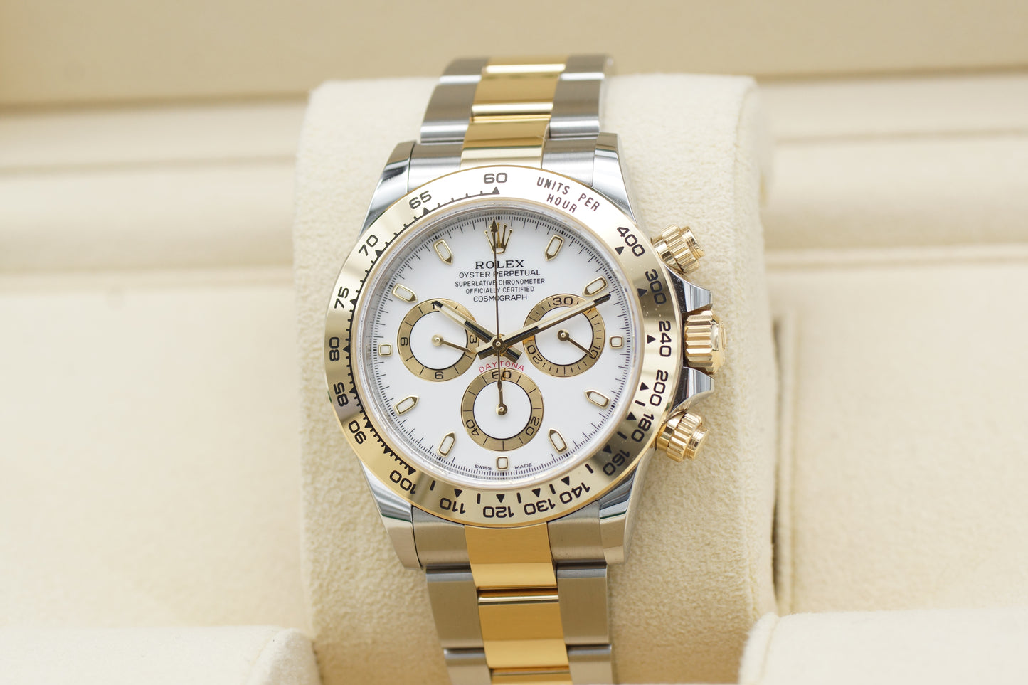 Rolex Cosmograph Daytona Weiß 116503 Gelbgold Full-Set 2022 LC100