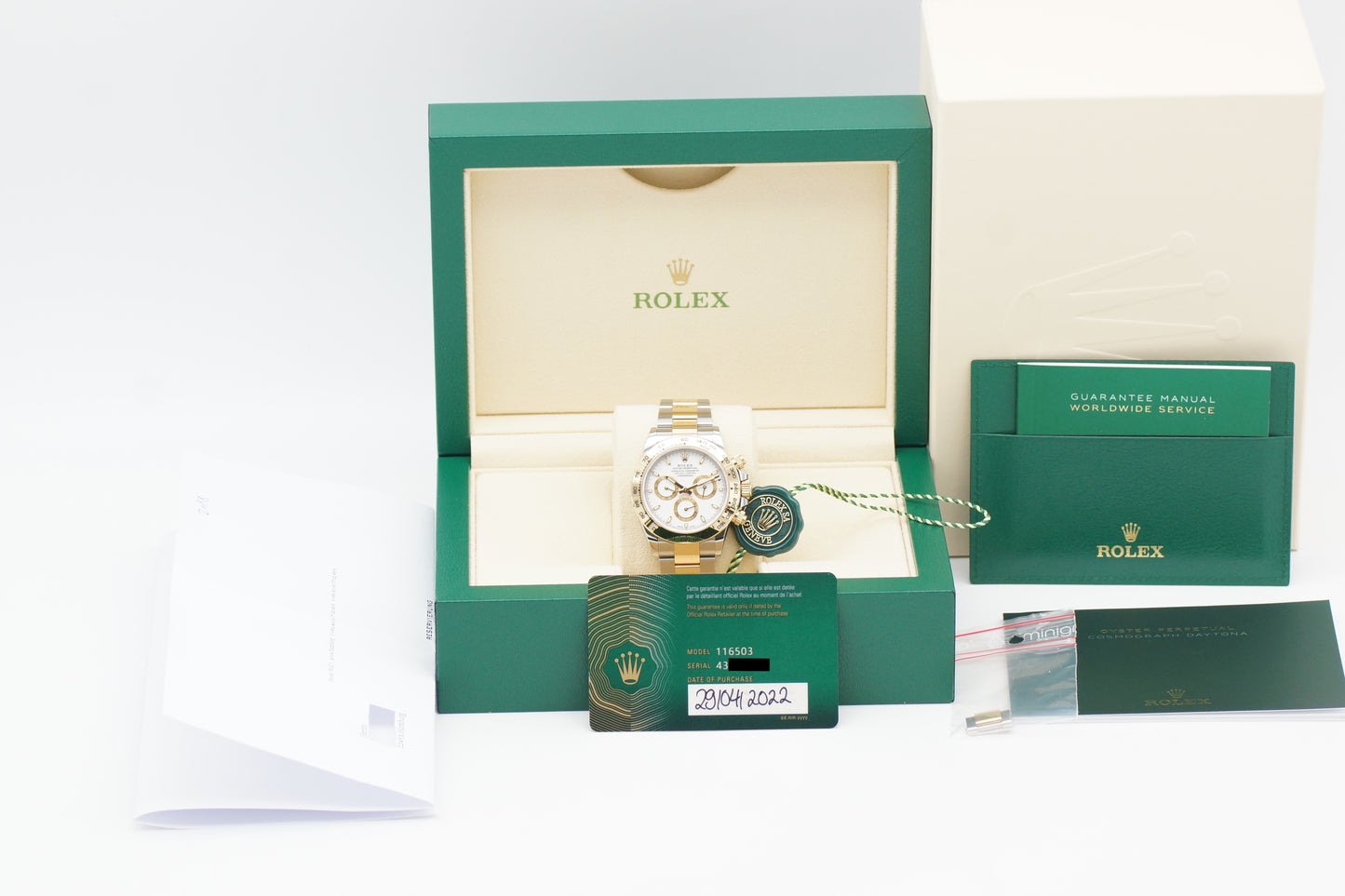 Rolex Cosmograph Daytona Weiß 116503 Gelbgold Full-Set 2022 LC100