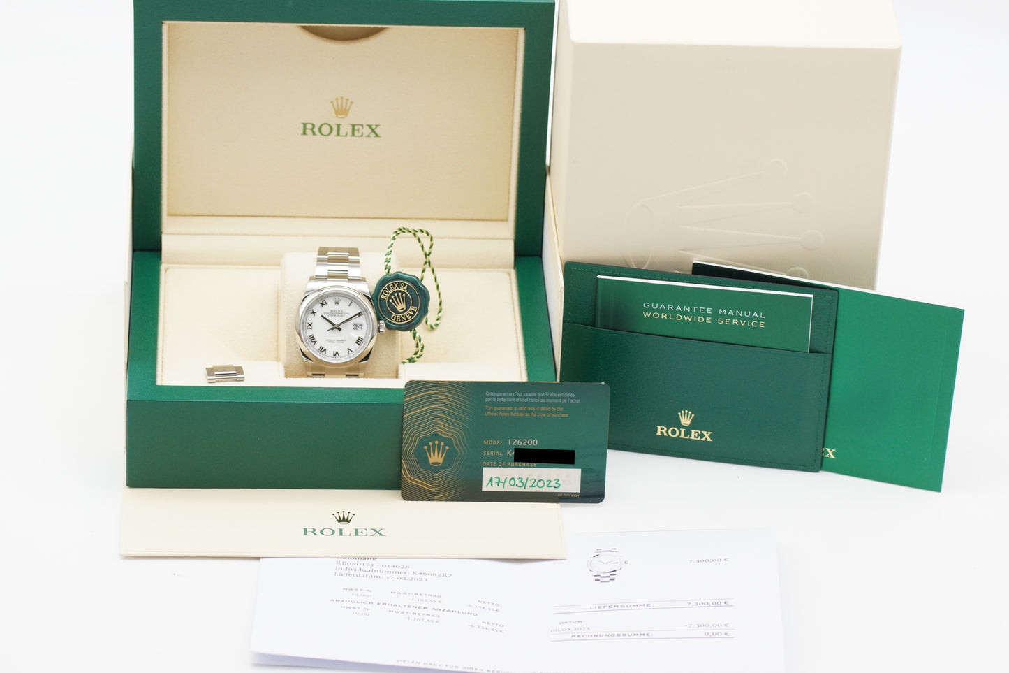 Rolex Oyster Datejust 36 126200 Weiß Full-Set 2023