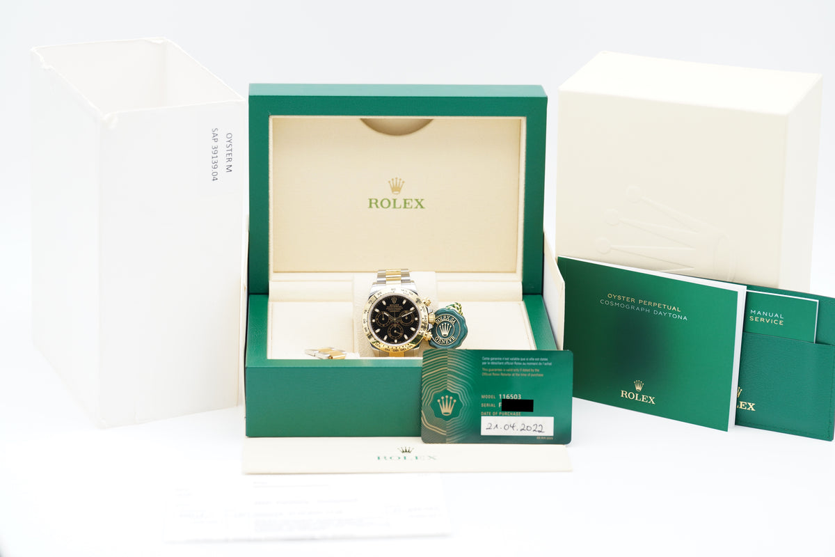 Rolex Cosmograph Daytona Schwarz 116503 Gelbgold Full-Set 2022 (LC100)