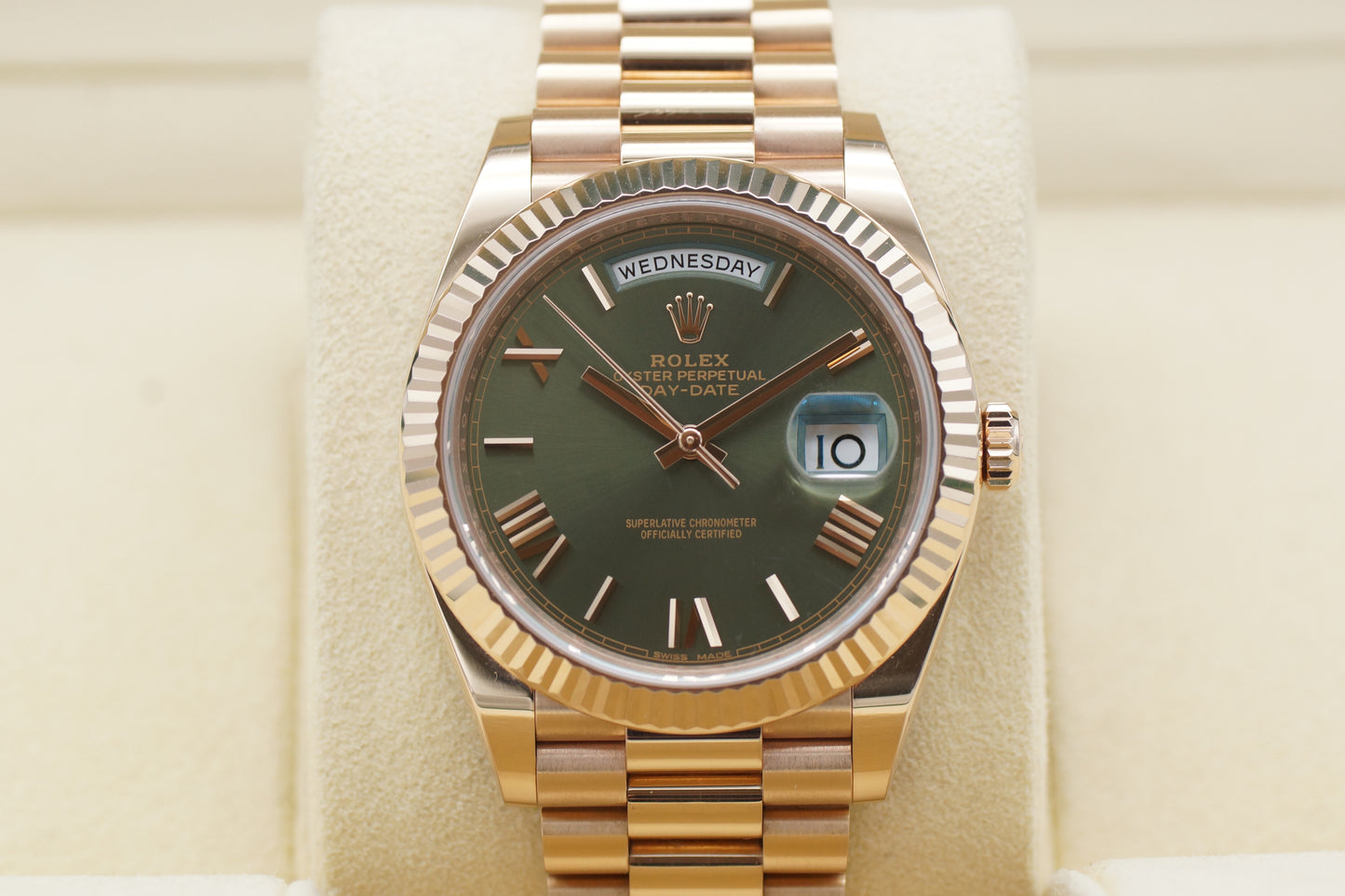 Rolex Day-Date 40 Roségold 228235 Olive Full-Set 2018