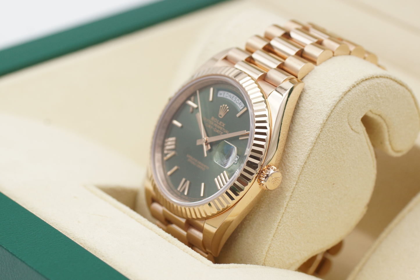 Rolex Day-Date 40 Roségold 228235 Olive Full-Set 2018