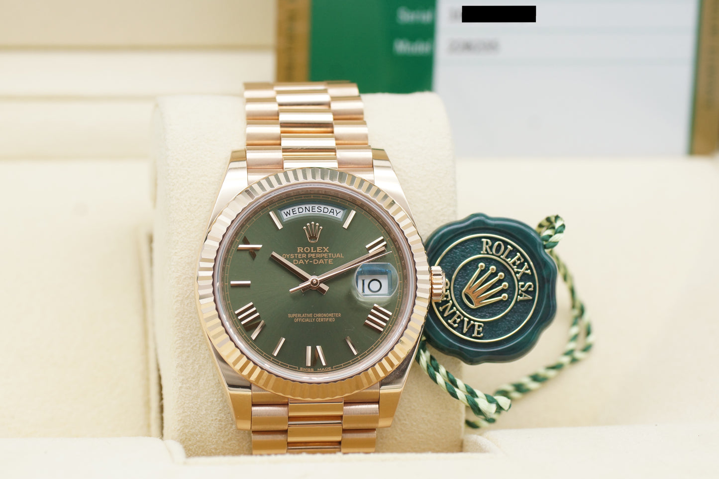 Rolex Day-Date 40 Roségold 228235 Olive Full-Set 2018