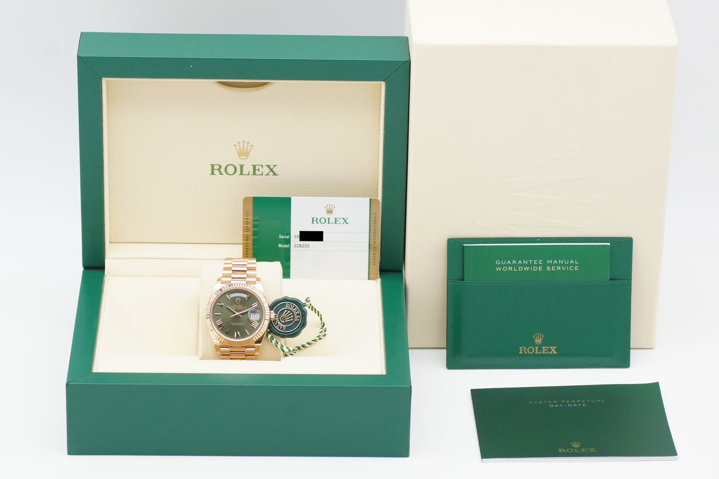 Rolex Day-Date 40 Roségold 228235 Olive Full-Set 2018