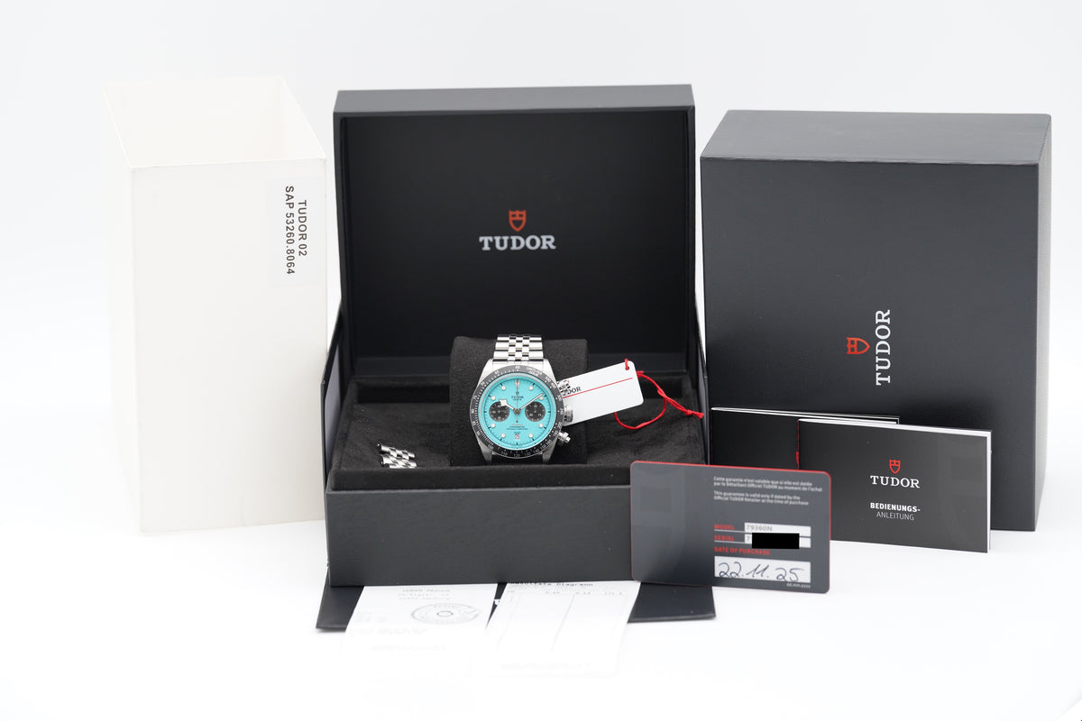 Tudor Black Bay Chrono 79360N Blue Flamingo Türkis Full-Set 2025