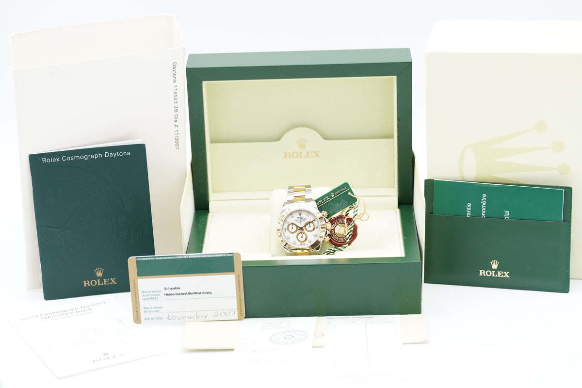 Rolex Daytona Chosmograph Stahl/Gold 116523 Weiß Full-Set 2007