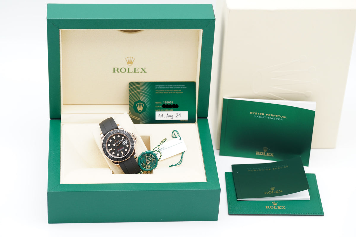 Rolex Yacht-Master 40 Schwarz Roségold 126655 Full-Set 2021
