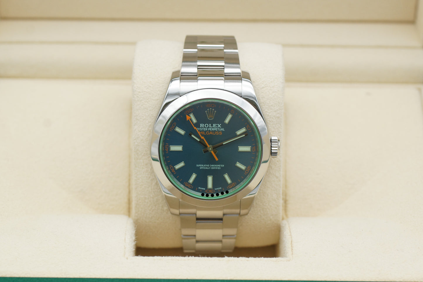 Rolex Milgauss 116400 GV 40mm Blau Full-Set 2018